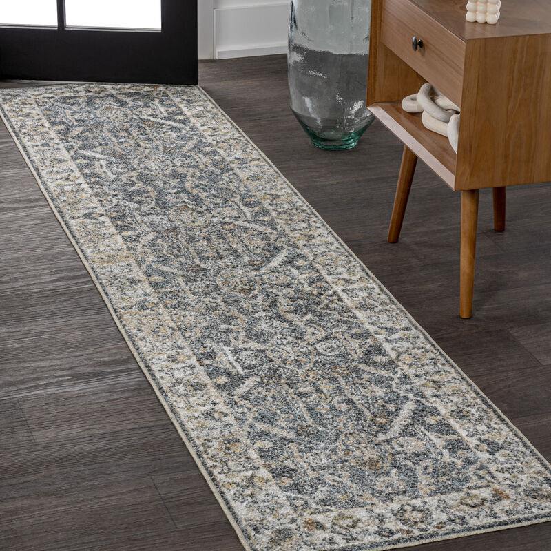 Brandy Rustic Border Low-Pile Machine-Washable Dark Gray/Cream 3 ft. x 5 ft. Area Rug