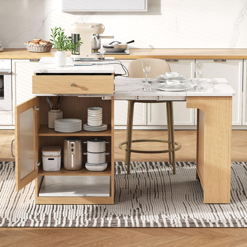 Merax Extendable Kitchen Island with Dining Table & Storage
