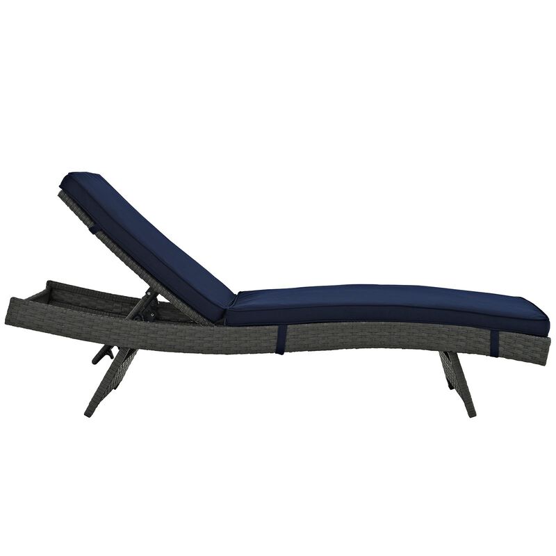 Modway Sojourn Wicker Rattan Outdoor Patio Sunbrella Fabric Chaise Lounge in Canvas Navy image number 2