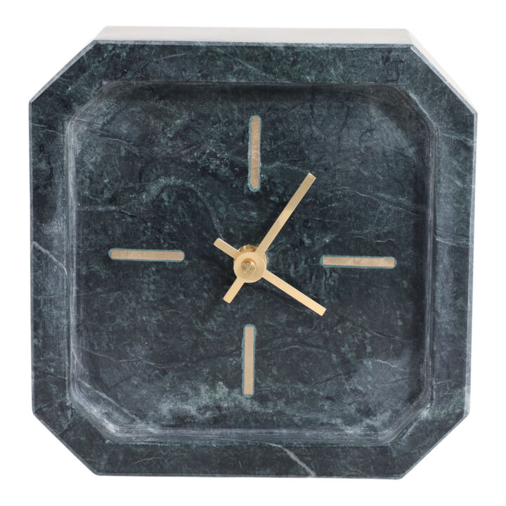 6x6" Marble Octagon Clock, Green/gold