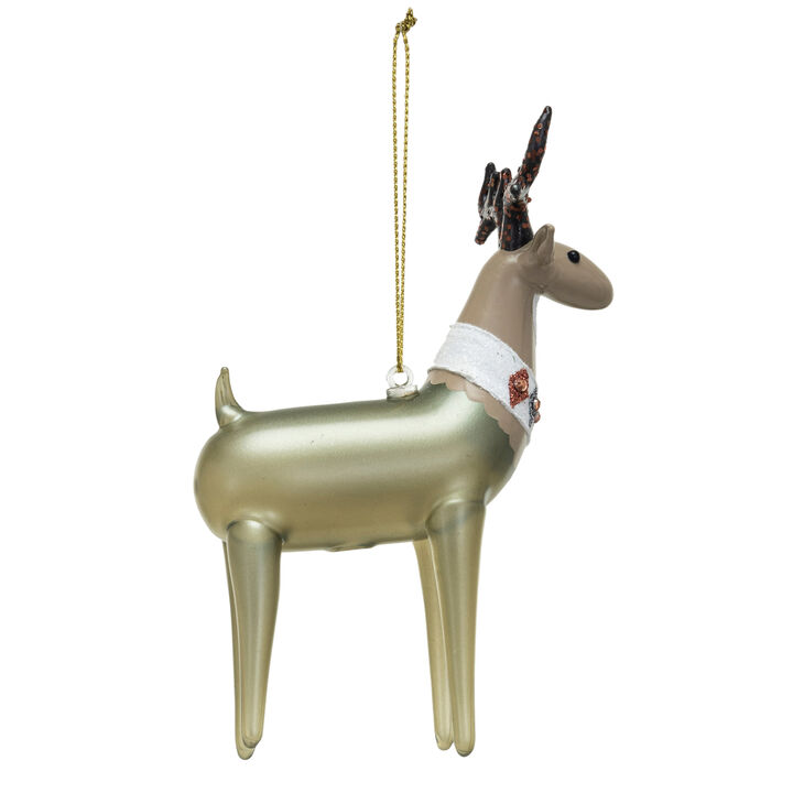 Glass Deer Ornament with Jewels and Glitter, Multicolor