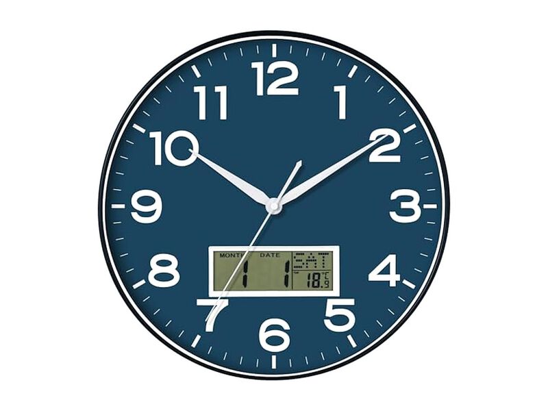 LCD Display Perpetual Calendar Temperature Wall Clock 12 Inch Silent Non Ticking image number 0