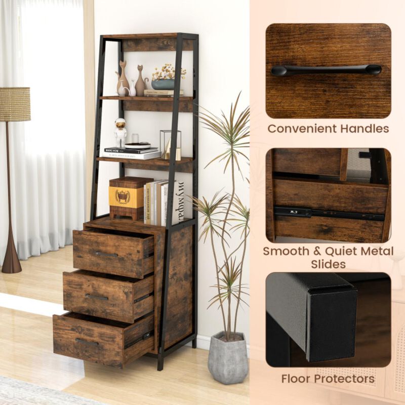 Hivvago Multifunctional Tall Bookcase with Open Shelves and Storage Drawers