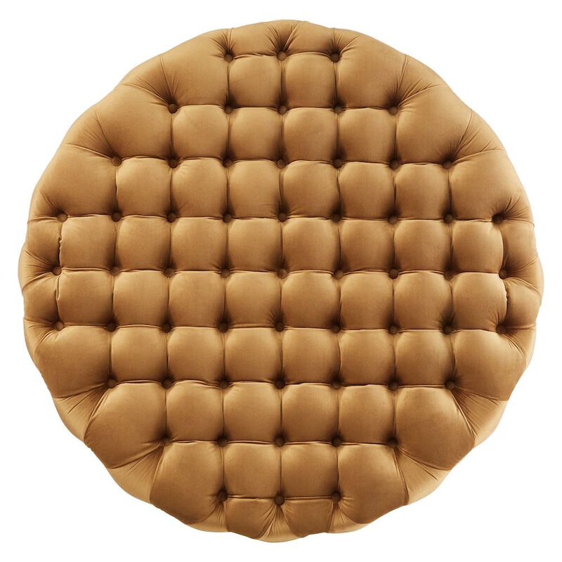 Amour Tufted Button Large Round Performance Velvet Ottoman image number 1