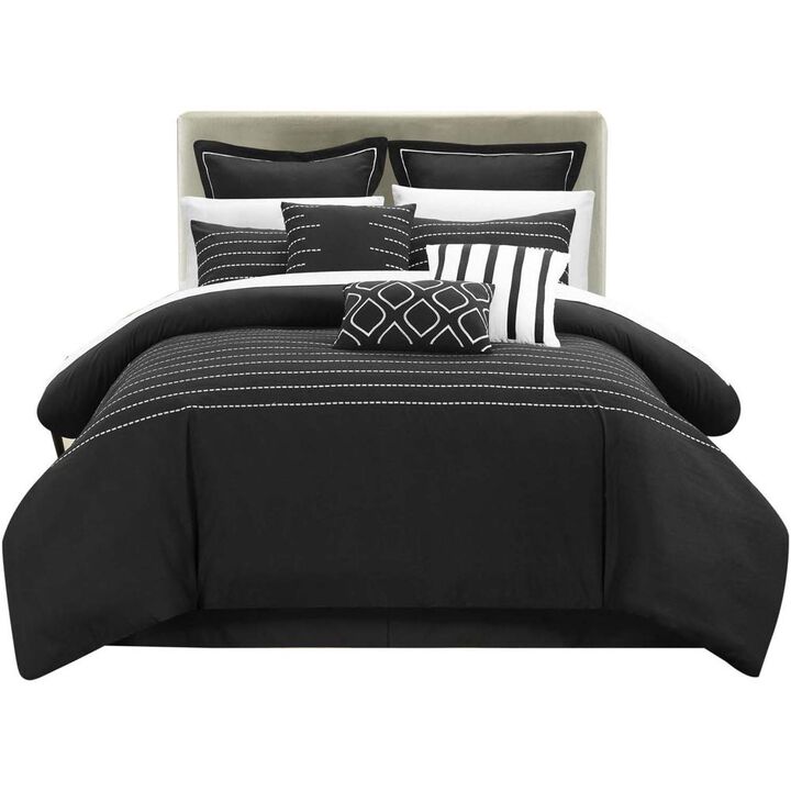 Chic Home Cranston Brenton Microfiber Striped Luxury & Soft 9 Pieces Comforter Sheet Bed In A Bag - King 104x92, Black