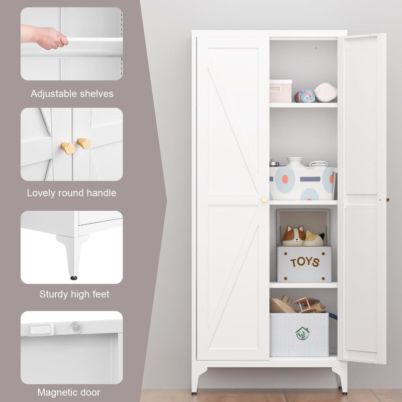 2 Doors Metal Storage Cabinet Kitchen Pantry Cabinet With Adjustable Shelves image number 4
