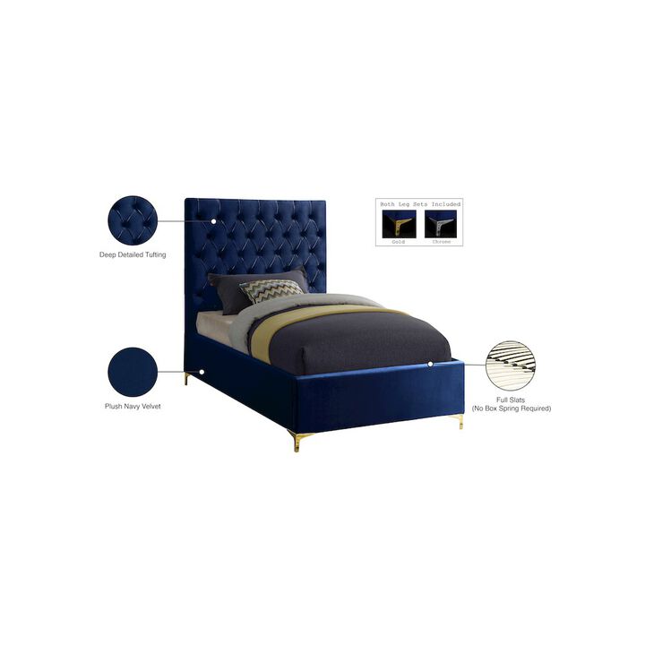 Meridian Furniture Cruz Navy Velvet Twin Bed