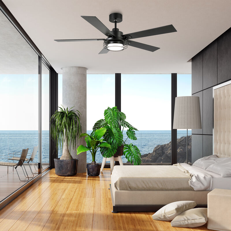 52 in. Black Reversible Blades 6-Speed Ceiling Fan with Light and Remote