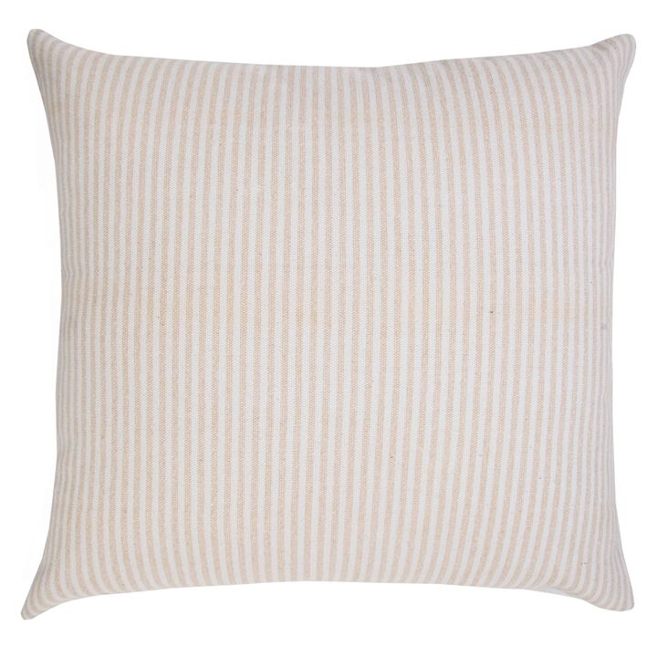 20" Beige and White Hand Woven Stonewash Striped Square Throw Pillow