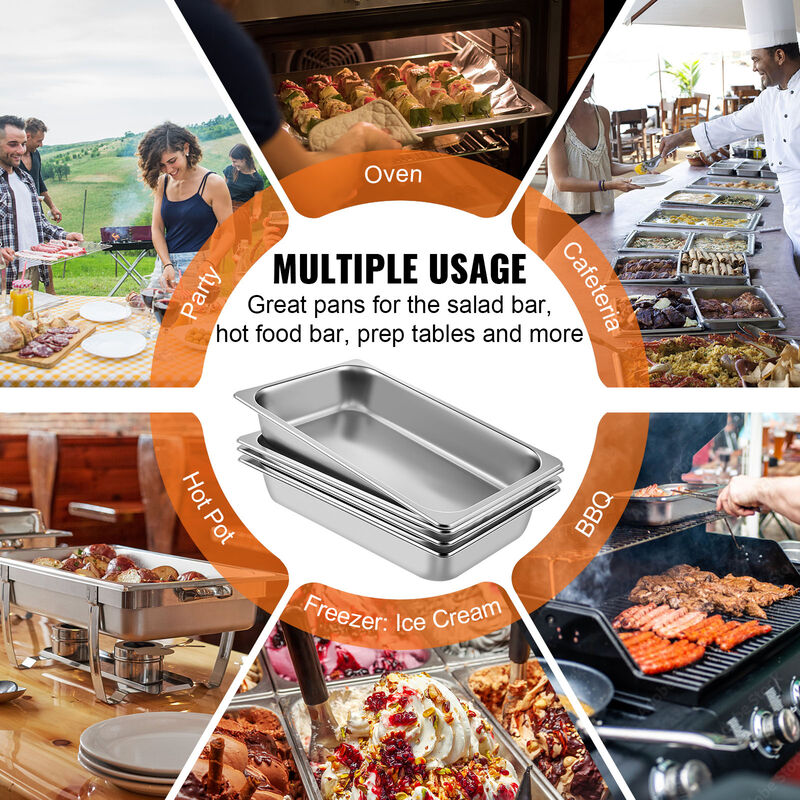 4" Deep Stainless Steel Steam Table Pan 13 L/13.7 Quart Anti-Jam 6 Pack