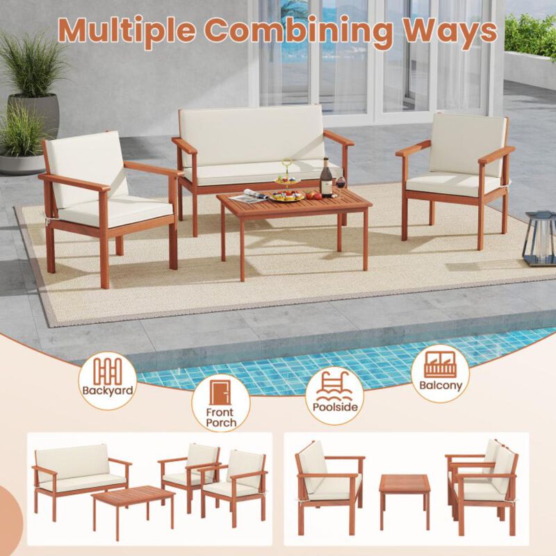 Hivvago 4 Pieces Patio Furniture Set Acacia Wood Porch Chairs with Table