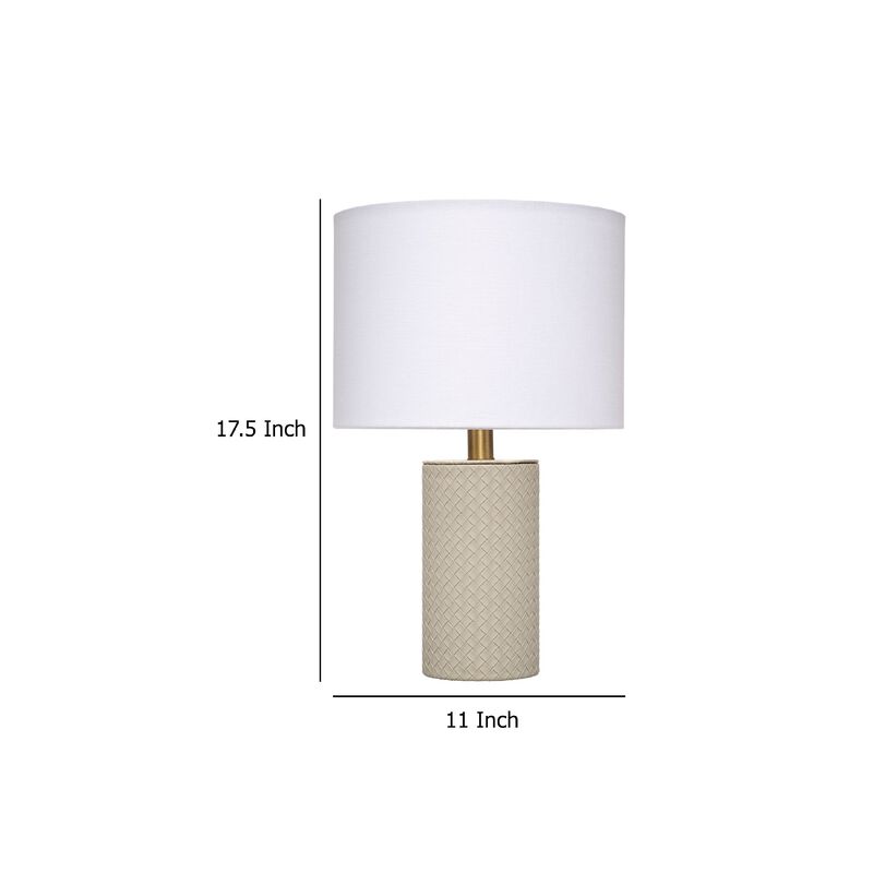 Myn Table Lamp, 18 Inch, White Linen Drum Shade, Gray Leather Base