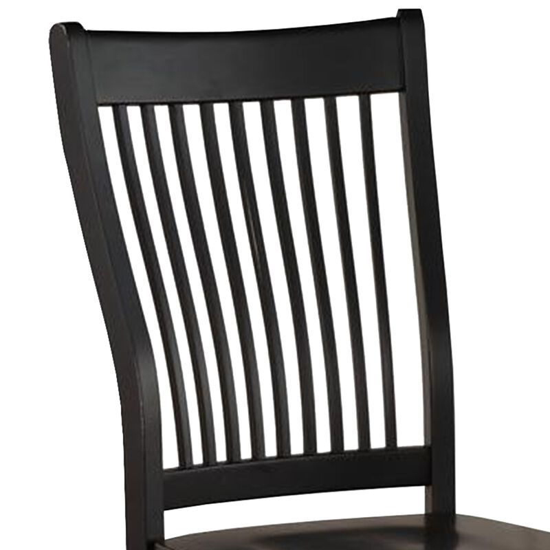 Transitional Style Wooden Side Chair with Slatted Backrest, Set of 2, Black-Benzara image number 2
