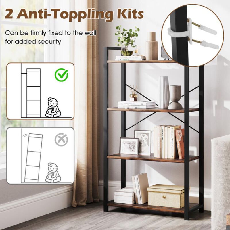 Hivvago 4-Tier Bookshelf with Heavy Duty Metal Frame Industrial Display Shelf