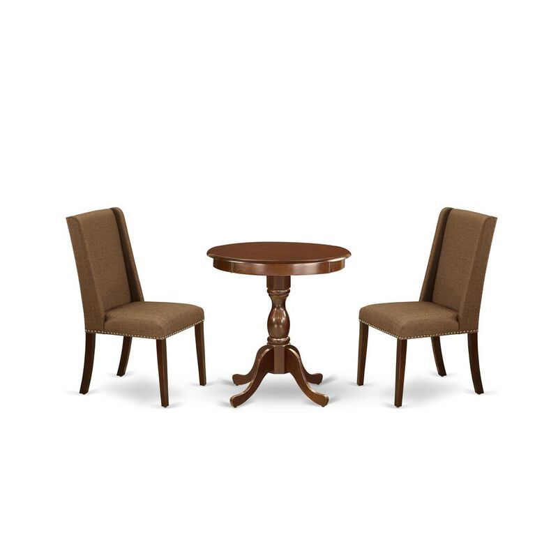 East West Furniture - ESFL3-MAH-18 - 3-Pc Modern Dining Table Set - 2 Kitchen Chairs and 1 Dining Room Table (Mahogany Finish)