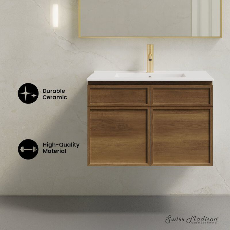 St. Tropez 30" Wall-Mounted Bathroom Vanity in Brown Oak with Sink Top image number 6