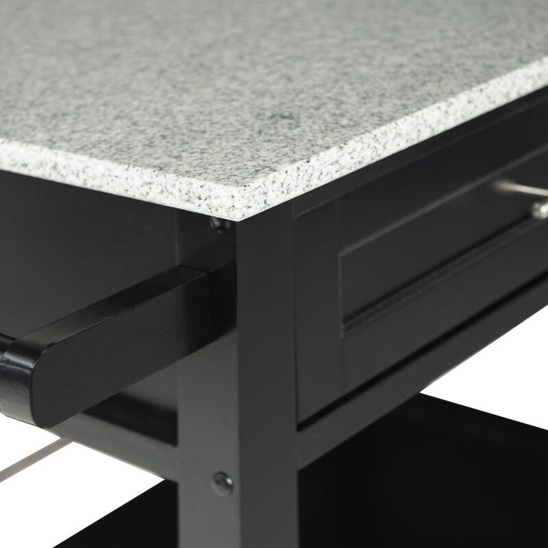 Linon Mitchell Black Kitchen Cart With Granite Top