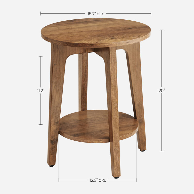 Minimalist Round End Table – Small Table with Lower Shelf for Sofa Side or Bedside Storage Needs