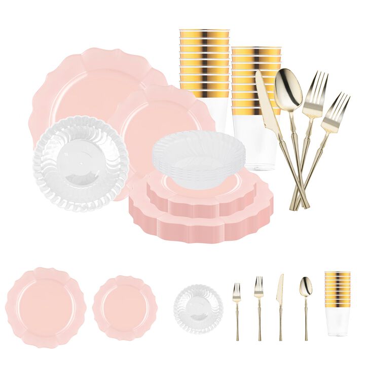 Pearl Pink Round Lotus Plastic Tableware Set
