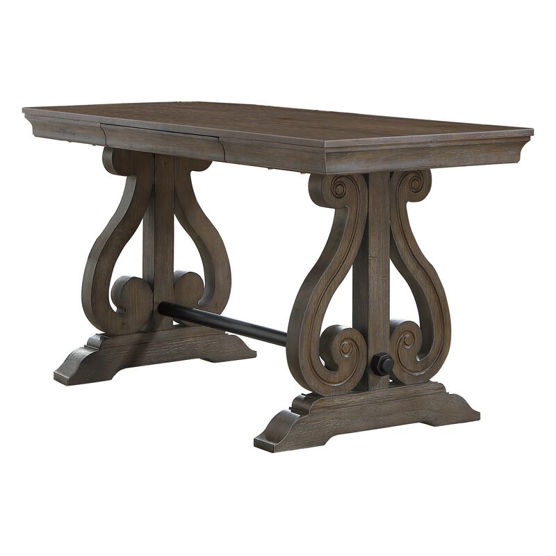 Luon Writing Desk, Traditional Classy Dark Oak Brown Veneer,  60 Inch - Benzara