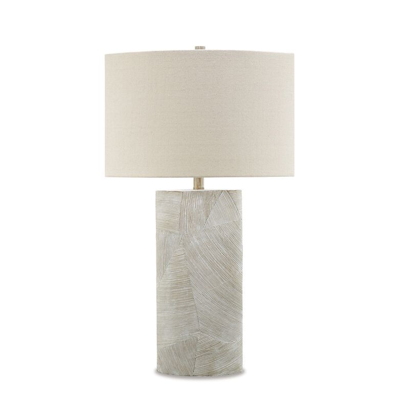 Bard 30 Inch Table Lamp, Accent Cylindrical Base, Ivory Oval Fabric Shade - Benzara