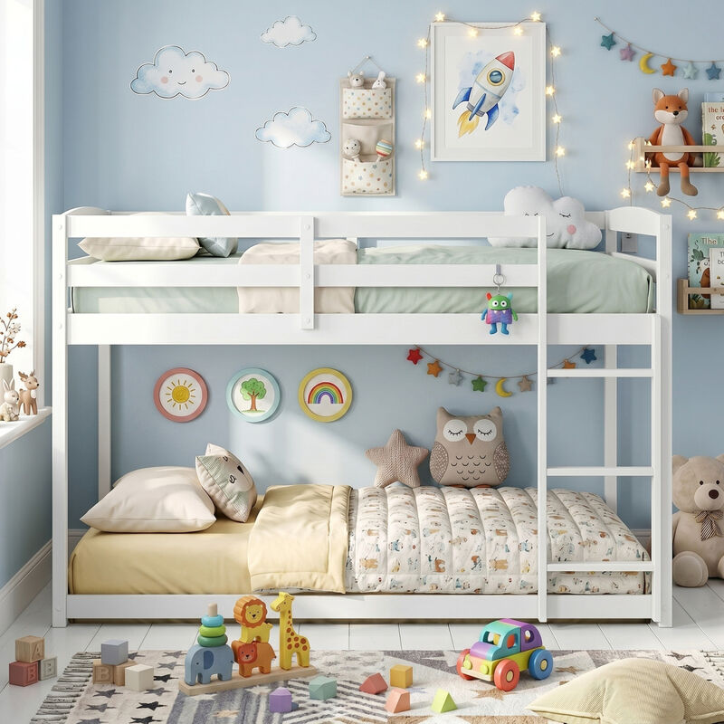 Full Over Full Wooden Bunk Bed with Guardrails and Built In Ladder image number 6