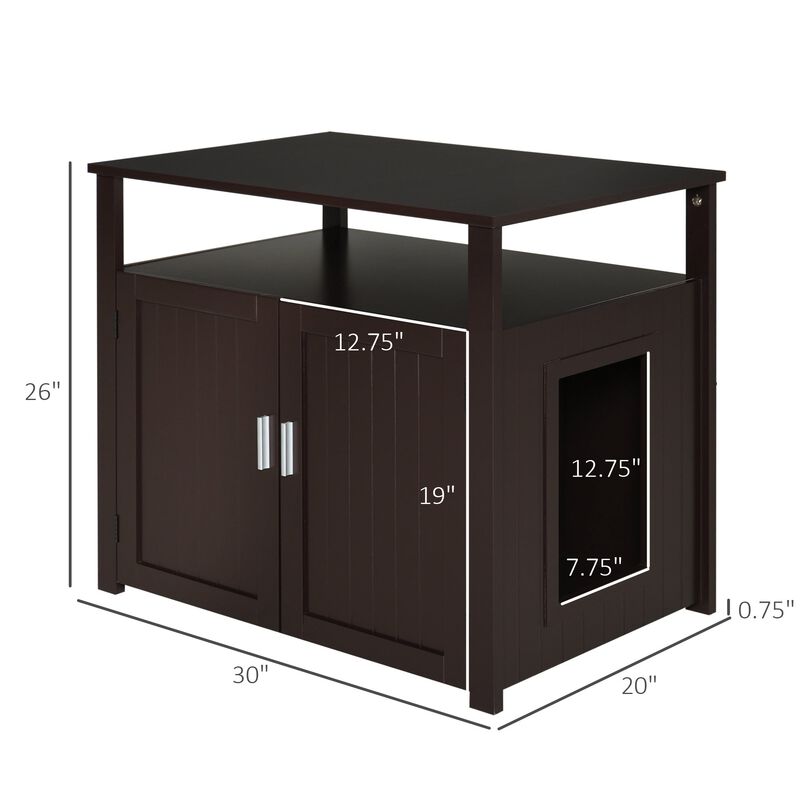 Wooden Cat Litter Box Enclosure Furniture with Adjustable Interior Wall & Large Tabletop for Nightstand  Brown