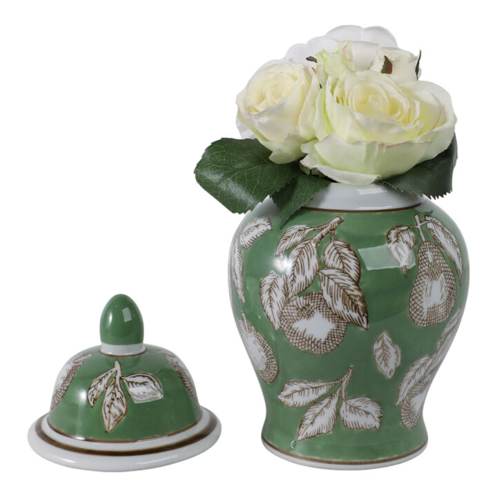 10x6" Pears & Twigs Temple Jar, Green/brown