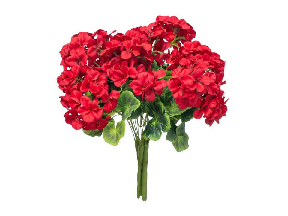 4 Piece Red Artificial Geranium Flowers UV Resistant Outdoor Garden Porch Decor