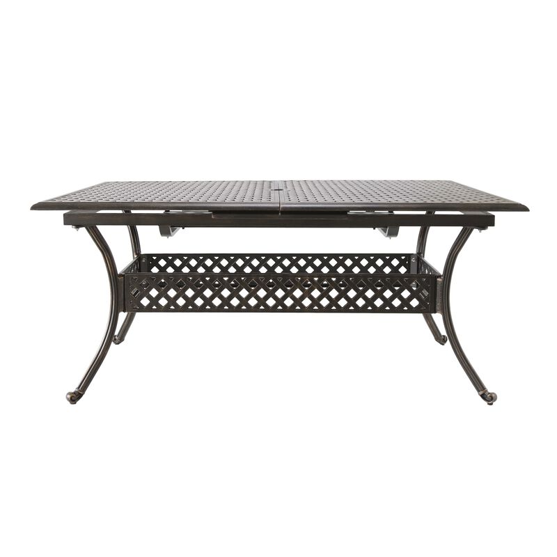 Dining Table, 64-82 Inch Extendable Acacia Wood Top, Aluminium, Dark Brown - Benzara