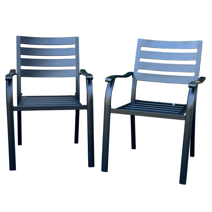 2 Pieces lron Terrace Outdoor Dining Chairs, Bistro Metal Chairs, All-Weather Outdoor Metal Dining Chairs
