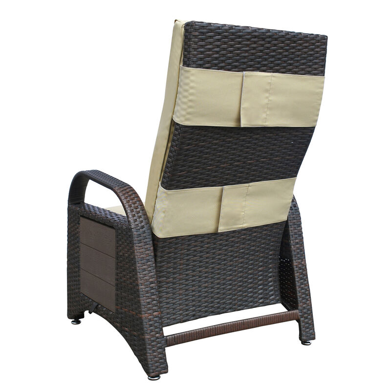 PE Wicker Outdoor Recliner Chair with Soft Cushion