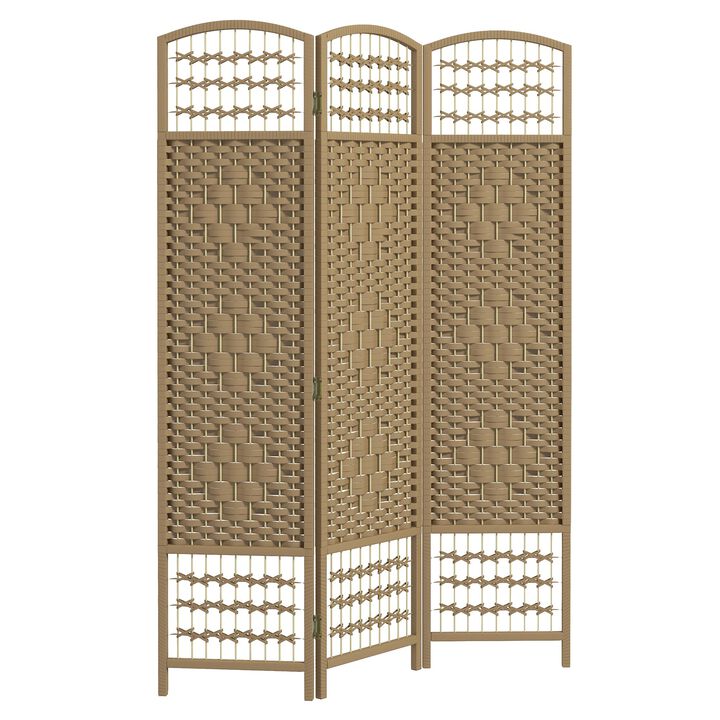 3 Panel Folding Room Divider Portable Privacy Screen Wave Fiber Room Partition for Home Office Natural