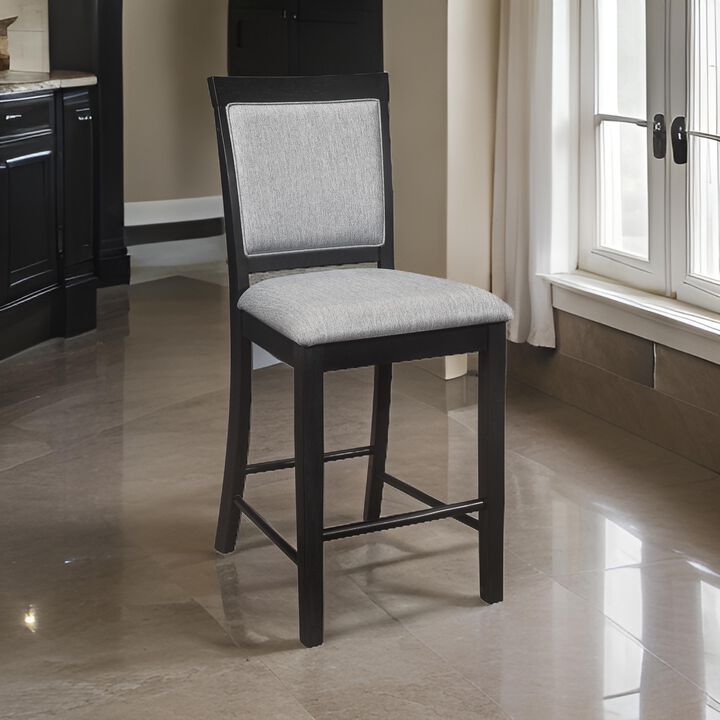 Aven 26 Inch Counter Height Chair, Gray Polyester, Black Wood, Set of 2