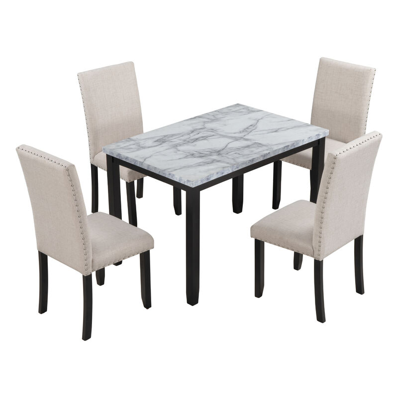 Merax Faux Marble 5-Piece Dining Set