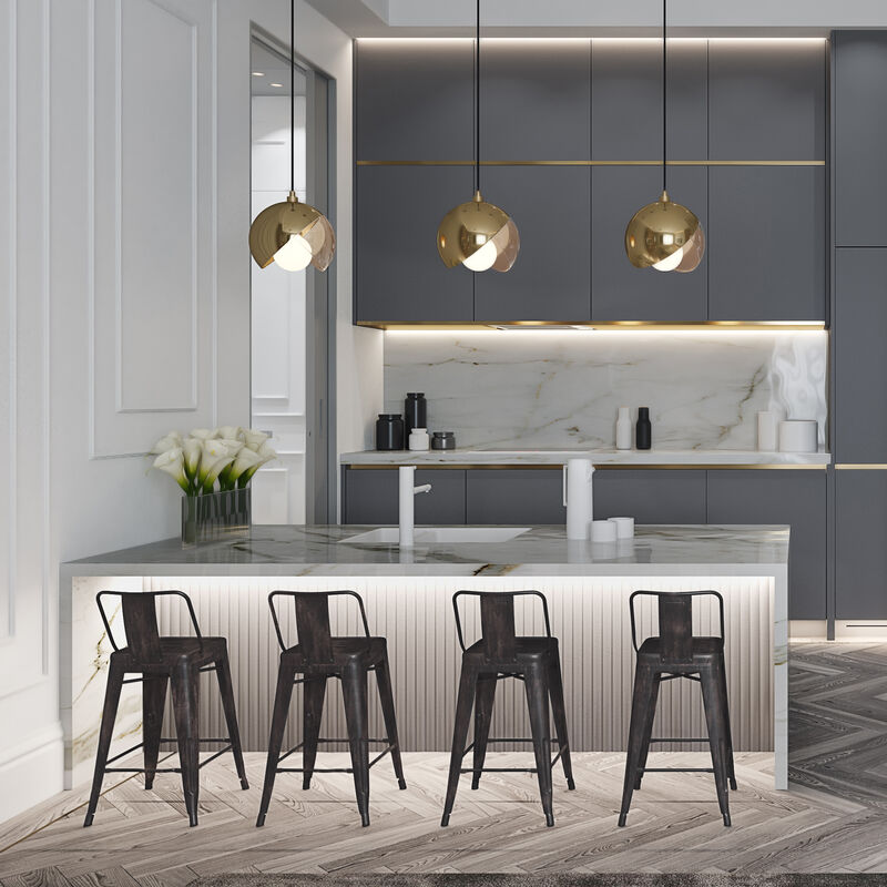 Rayne Industrial Metal 24 inch Counter Height Stool (Set of 2) in Distressed Black