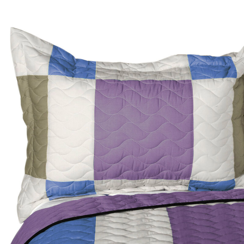 Vermicelli Quilted Patchwork Bedding Set Queen Size Pure Willing Design image number 4