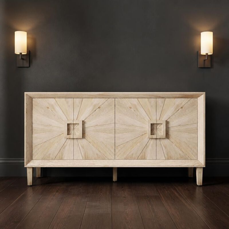 GOODSILO 60 Inch Rustic Farmhouse Credenza Storage Cabinet with Adjustable Shelves and Symmetrical Sunburst Door Design for Living Room Kitchen image number 2