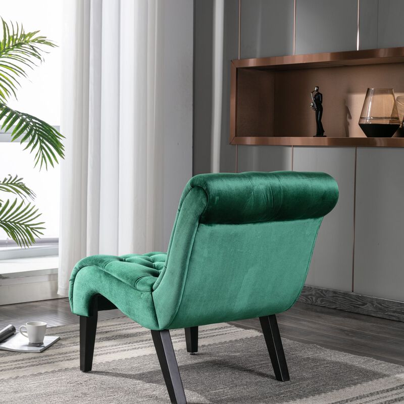 Modern Velvet Accent Chair, Armless Button Tufted Upholstered Barrel Chair with Wood Legs for Living Room, Bedroom, Office image number 3