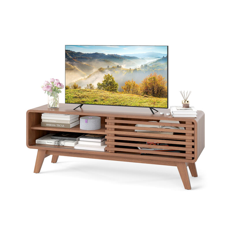 Modern TV Stand with Sliding Door & Adjustable Shelves for Living Room Entertainment-Brown image number 3