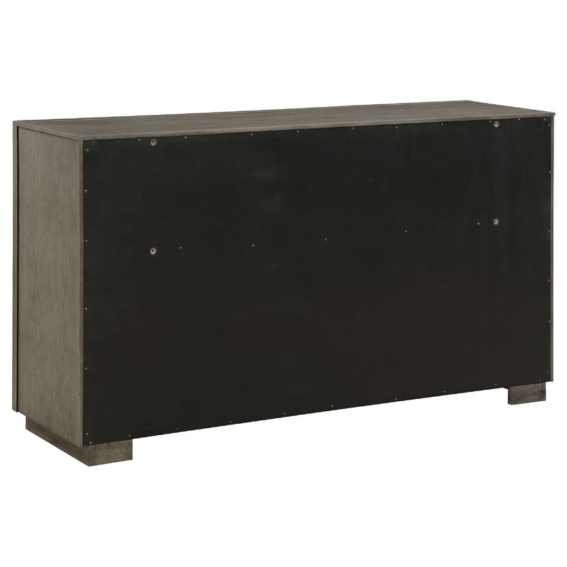 Lyni Wide Dresser, 8 Storage Drawers, Open Shelf, Taupe Oak Brown image number 2