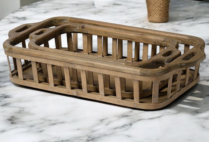Wood Tray Set of 2 with Handles – Sturdy Serving Trays for Indoor, Outdoor, and Entertaining Use