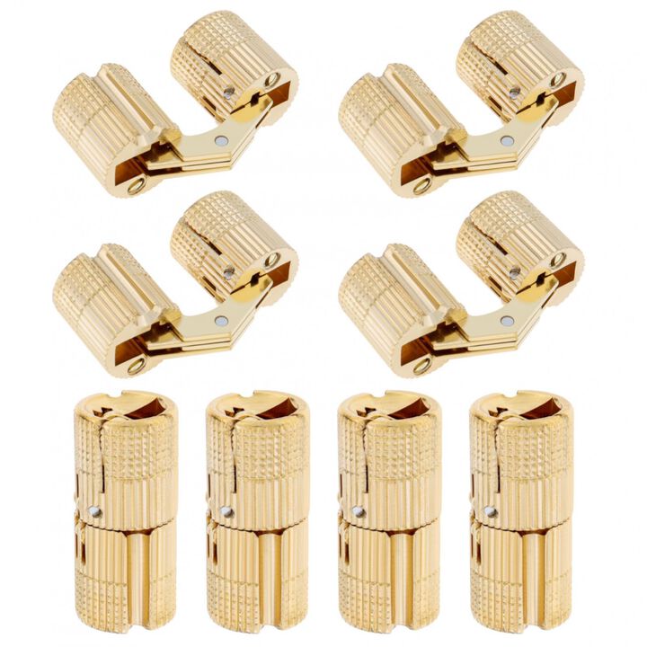 HOJLKLD 8Pcs 14 mm Hidden Brass Barrel Hinges, 180 Degree Opening Angle Concealed Furniture Hinges for DIY Jewelry Box Hand Craf