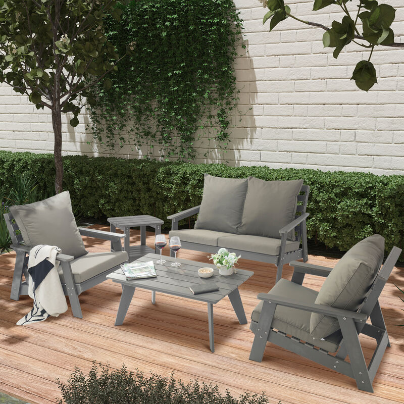 MONDAWE 5 Pieces Patio Conversation Set with Rectangular Coffee Table,Grey Cushions