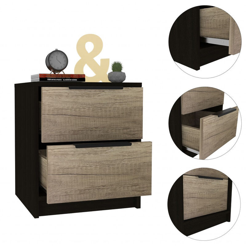 Homezia Black Open Compartment Two Drawer Nightstand