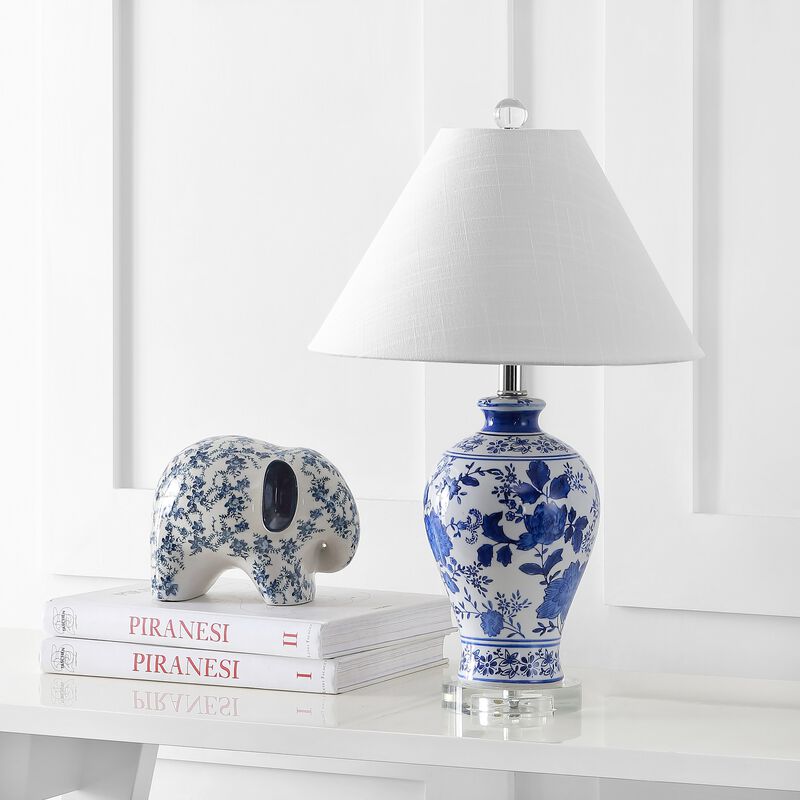 Song Ceramic/Crystal Chinoiserie Floral LED Table Lamp