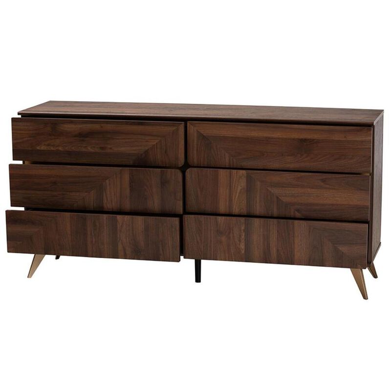 Baxton Studio Transitional Walnut Brown Finished Wood 6-Drawer Dresser