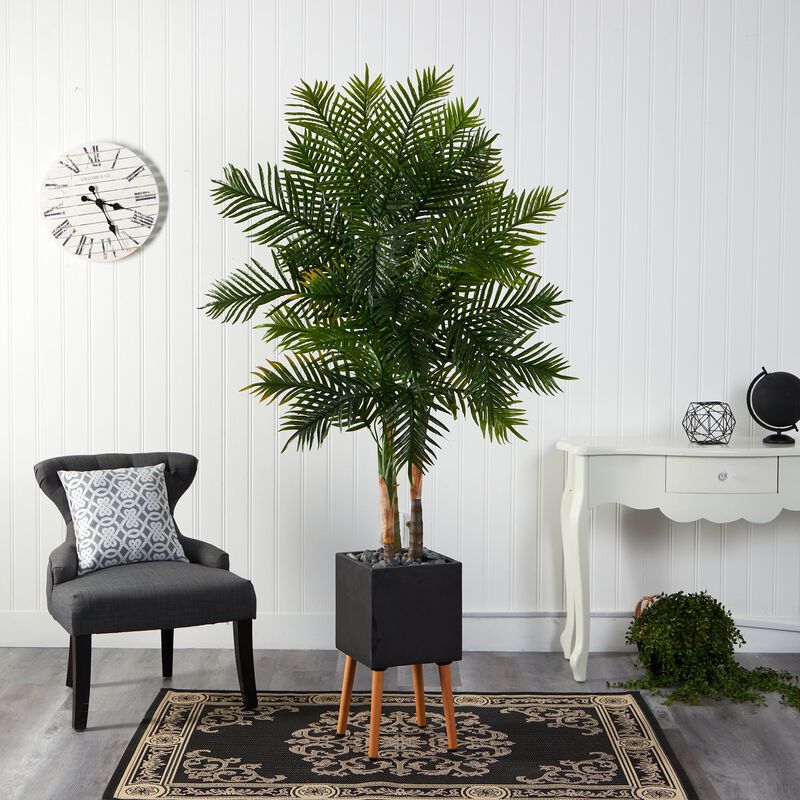 HomPlanti 70 Inches Areca Palm Artificial Tree in Black Planter with Stand