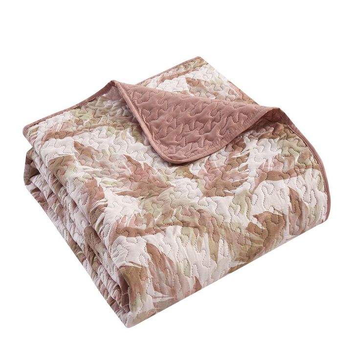 Chic Home Ipanema Quilt Set Watercolor Leaf Print Geometric Pattern Bed In A Bag - Sheet Set Decorative Pillows Shams Included - 9-Piece - Queen 90x90", Blush