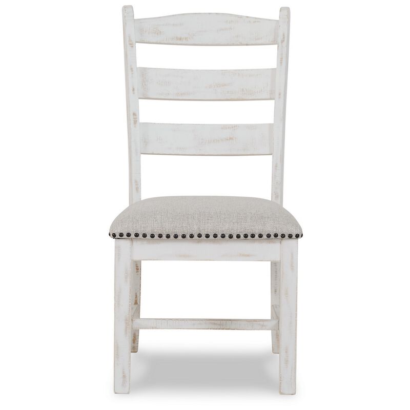 Zane 20 Inch Dining Chair, Set of 2, Beige Polyester Seat, Antique White - Benzara